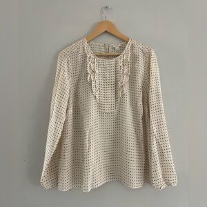 J. Crew Factory Cream with Black Polka Dots Ruffle Front Blouse